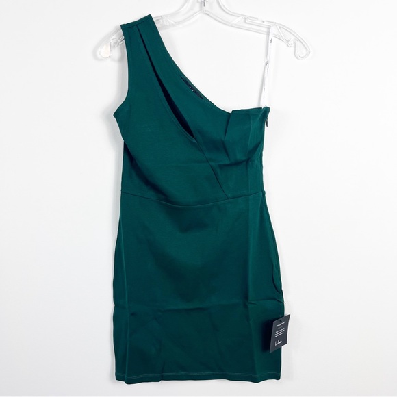 Lulus Down to Party Dark Green One Shoulder Cutout Bodycon Mini Dress Size Large - Picture 3 of 6